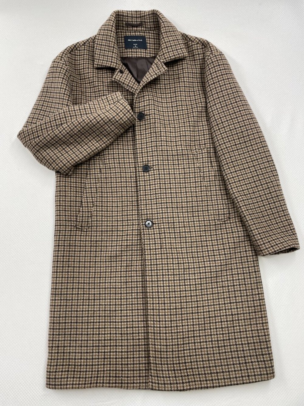 Abercrombie & Fitch Houndstooth Wool Blend Overcoat Long Coat Brown Men’s M